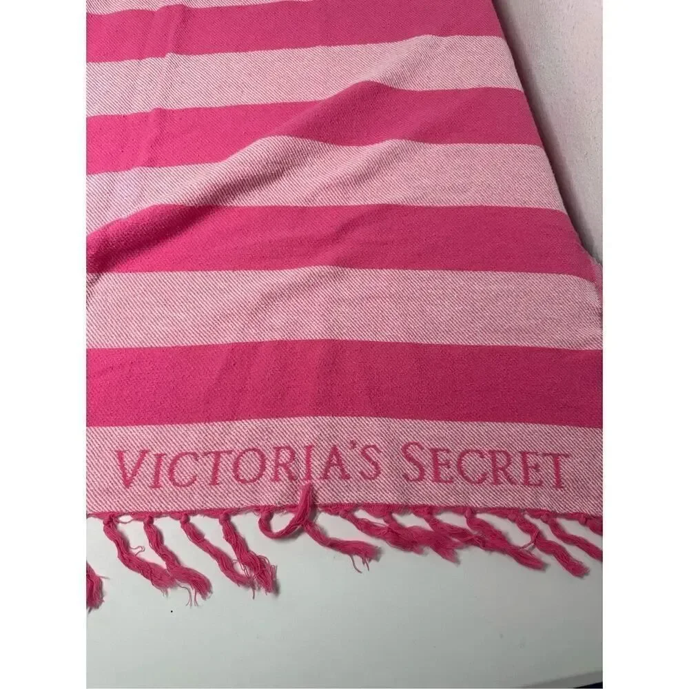 Limited Edition Rare Victoria Secrets PINK Striped Beach Towel Blanket 54”x40”